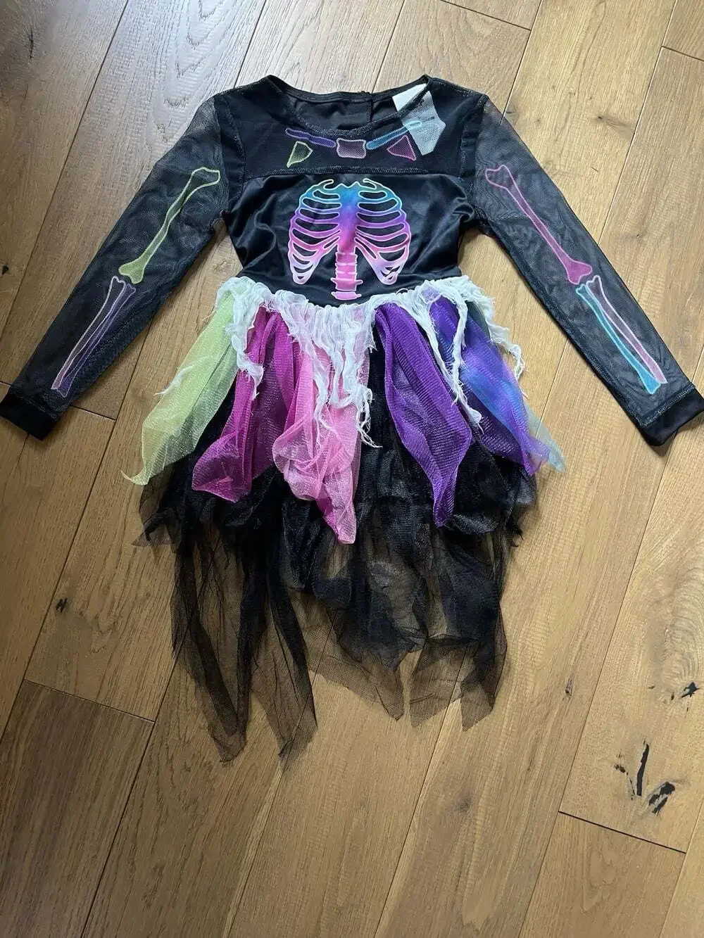 Spooktacular Creations Halloween Girls Skeleton Costume Rainbow Small size 5-7